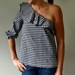 One Shoulder Gingham Top